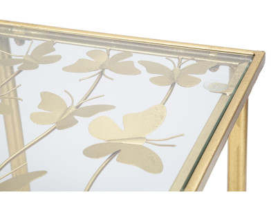 Console Papillons Verre – Métal doré et plateau verre 100x35x80 cm