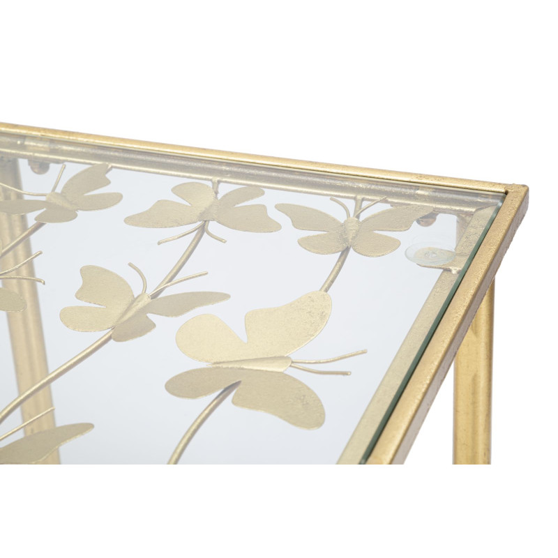 Console Papillons Verre – Métal doré et plateau verre 100x35x80 cm