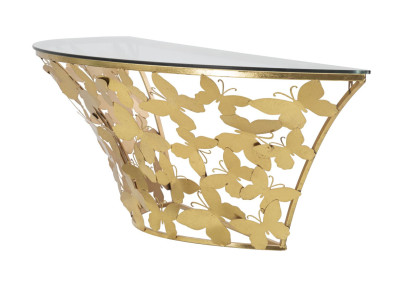 Console Murale Papillons – Métal doré et plateau verre 120x40,5x37,2 cm