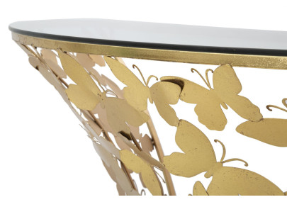 Console Murale Papillons – Métal doré et plateau verre 120x40,5x37,2 cm