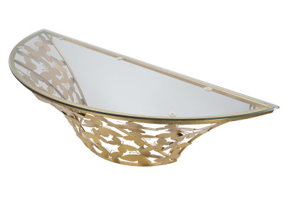Console Murale Papillons – Métal doré et plateau verre 120x40,5x37,2 cm