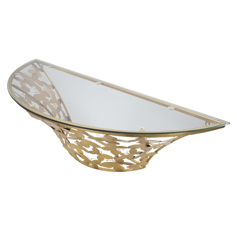 Console Murale Papillons – Métal doré et plateau verre 120x40,5x37,2 cm