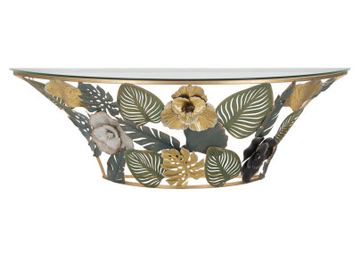 Console Murale Amaz – Métal doré et plateau verre multicolore 120x40,5x37,2 cm