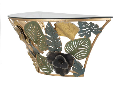 Console Murale Amaz – Métal doré et plateau verre multicolore 120x40,5x37,2 cm