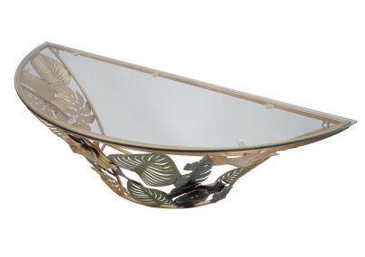 Console Murale Amaz – Métal doré et plateau verre multicolore 120x40,5x37,2 cm