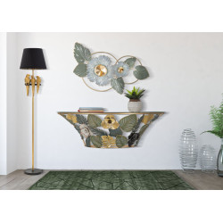 Console Murale Amaz – Métal doré et plateau verre multicolore 120x40,5x37,2 cm