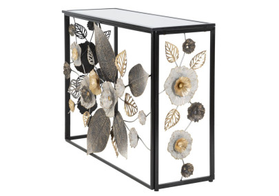 Console Glam Dark – Métal noir et plateau miroir multicolore 111,8x41,9x80 cm