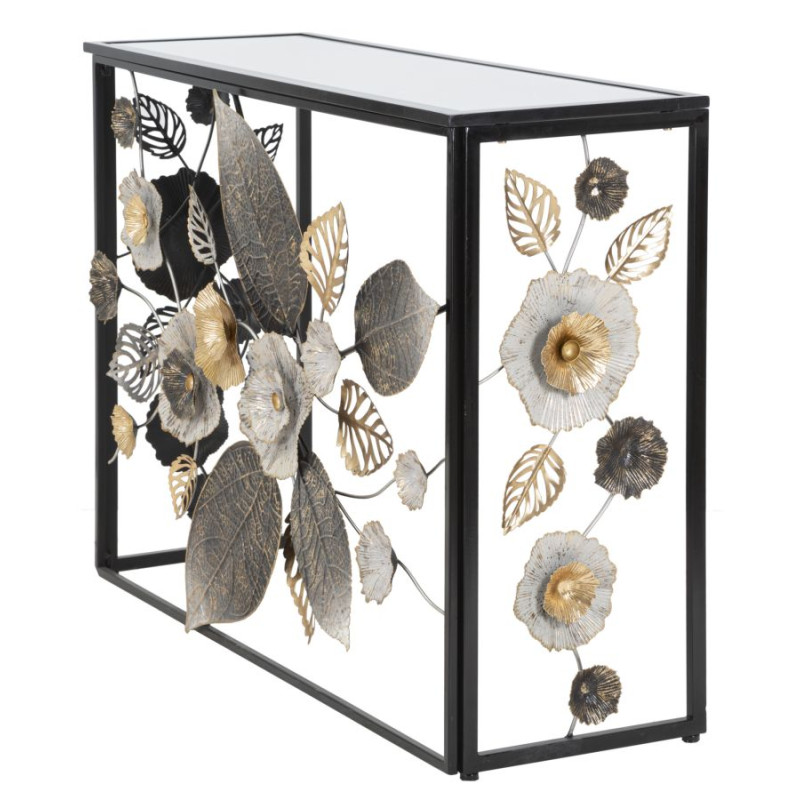 Console Glam Dark – Metallo nero e piano a specchio multicolore 111,8x41,9x80 cm