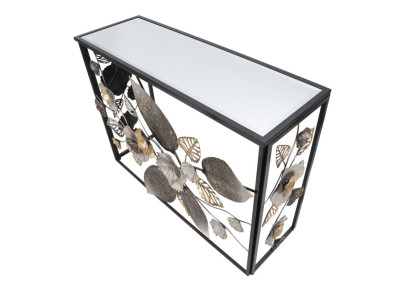 Console Glam Dark – Metal preto e tampo espelhado multicolorido 111,8x41,9x80 cm