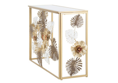 Console Glam Floris – Metal dourado e tampo espelhado multicolorido 113x40x80 cm