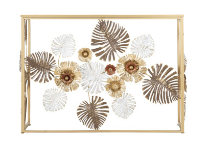 Console Glam Floris – Métal doré et plateau miroir multicolore 113x40x80 cm