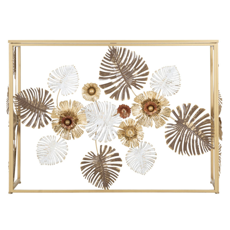 Console Glam Floris – Métal doré et plateau miroir multicolore 113x40x80 cm