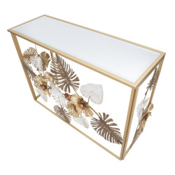 Console Glam Floris – Metal dourado e tampo espelhado multicolorido 113x40x80 cm
