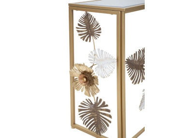 Console Glam Floris – Métal doré et plateau miroir multicolore 113x40x80 cm