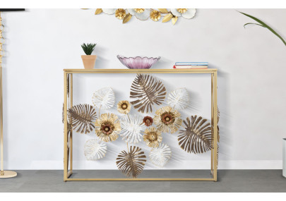 Console Glam Floris – Metal dourado e tampo espelhado multicolorido 113x40x80 cm