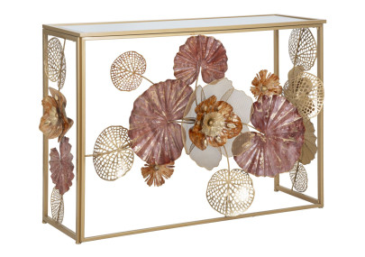 Console Glam Red – Metallo dorato e piano a specchio multicolore 114x41,5x80 cm