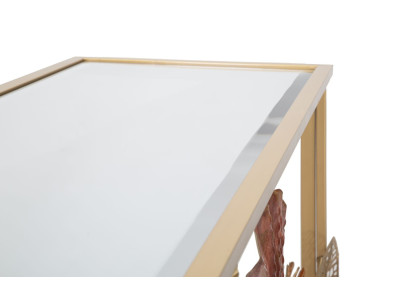 Console Glam Red – Métal doré et plateau miroir multicolore 114x41,5x80 cm