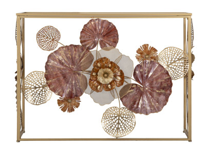 Console Glam Red – Métal doré et plateau miroir multicolore 114x41,5x80 cm