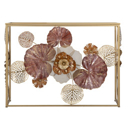 Consola Glam Roja – Metal Dorado y Bandeja Espejo Multicolor 114x41.5x80 cm