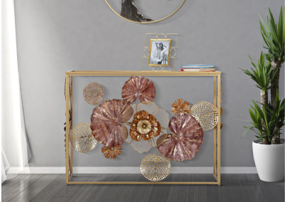 Console Glam Red – Metallo dorato e piano a specchio multicolore 114x41,5x80 cm