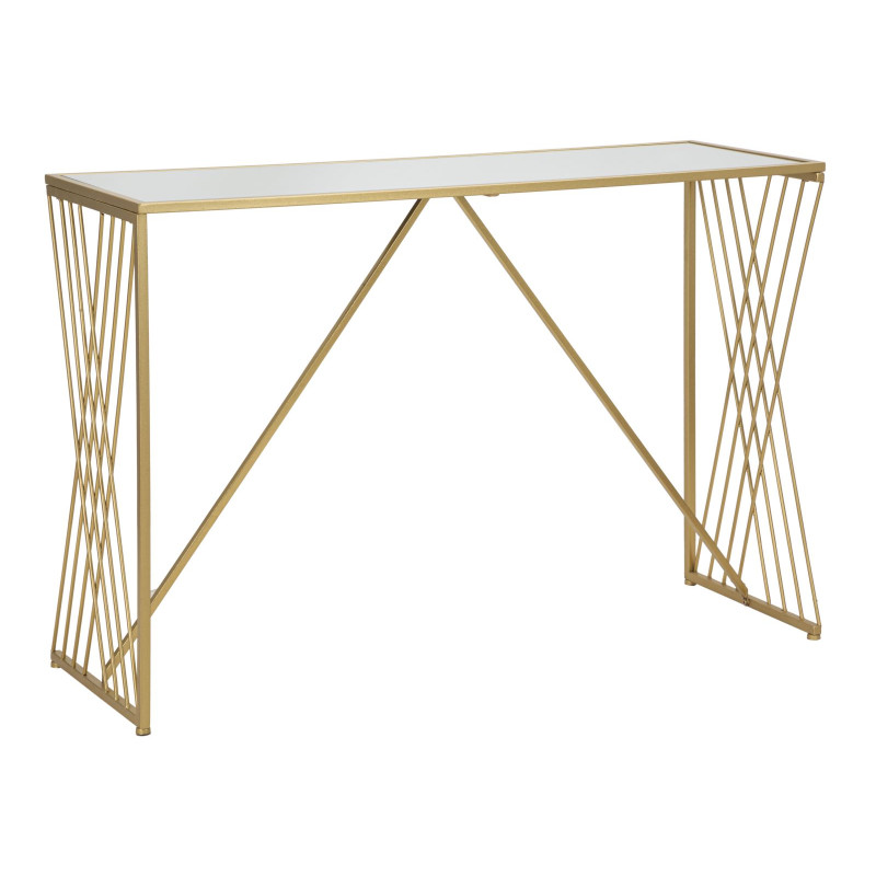 Console Easy – Métal doré et plateau miroir 120x40x80 cm