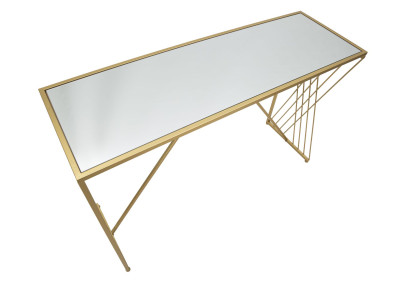 Console Easy – Métal doré et plateau miroir 120x40x80 cm