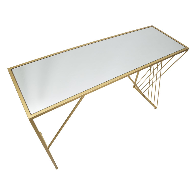 Console Easy – Métal doré et plateau miroir 120x40x80 cm