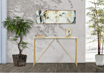 Console Easy – Metal dourado e tampo espelhado 120x40x80 cm