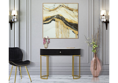 Console Montpellier Preto – Metal, madeira e tecido multicolorido 100x43x74 cm