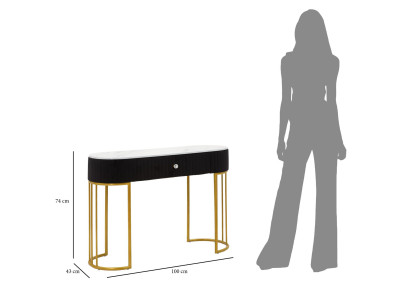 Console Montpellier Preto – Metal, madeira e tecido multicolorido 100x43x74 cm