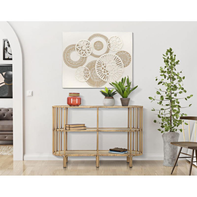Consola Panamá 3 estantes – Metal, ratán y plástico 120x37,5x80 cm