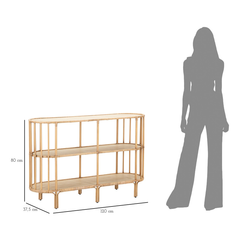 Console Panama 3 étagères – Métal, rotin et plastique 120x37,5x80 cm