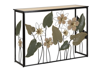 Consola Ressort – Metal negro, MDF y cristal multicolor 108x36,8x80 cm