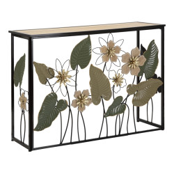 Console Ressort – Métal noir, MDF et verre multicolore 108x36,8x80 cm