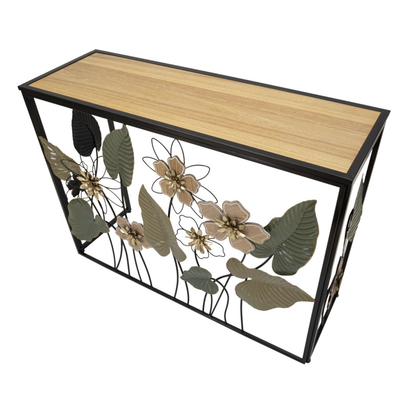 Console Ressort – Métal noir, MDF et verre multicolore 108x36,8x80 cm