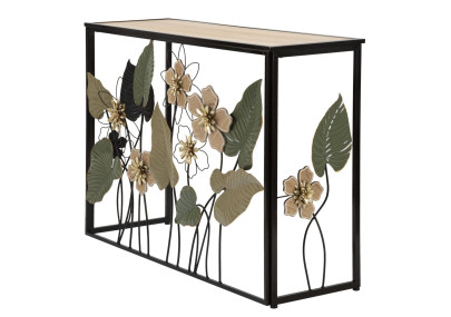 Console Ressort – Métal noir, MDF et verre multicolore 108x36,8x80 cm