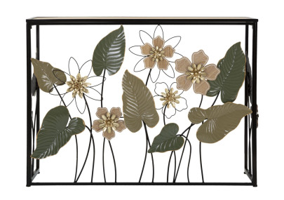 Console Ressort – Métal noir, MDF et verre multicolore 108x36,8x80 cm