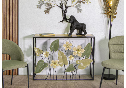 Console Ressort – Métal noir, MDF et verre multicolore 108x36,8x80 cm