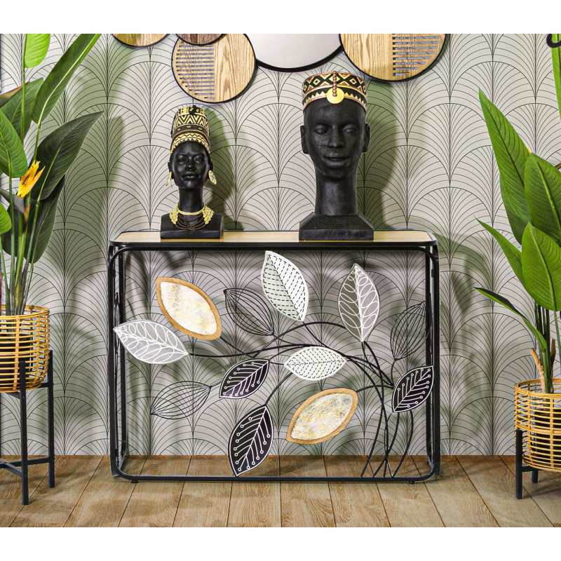 Console Outono – Metal preto, MDF e vidro multicolorido 108x36,8x80 cm