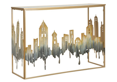 Consola City – Metal dorado, MDF y cristal multicolor 110x38,5x81 cm