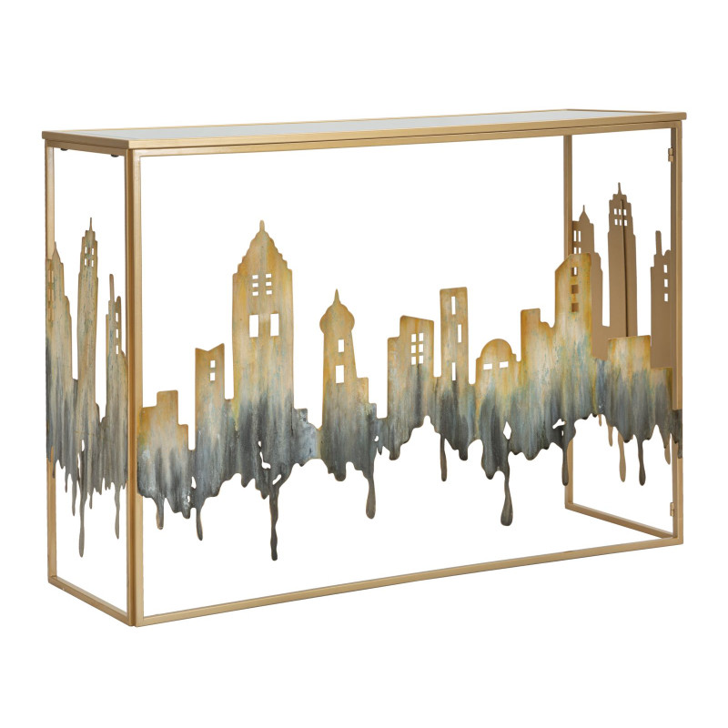 Console City – Metallo dorato, MDF e vetro multicolore 110x38,5x81 cm