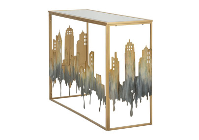 Consola City – Metal dorado, MDF y cristal multicolor 110x38,5x81 cm