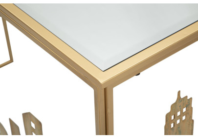 Console City – Métal doré, MDF et verre multicolore 110x38,5x81 cm
