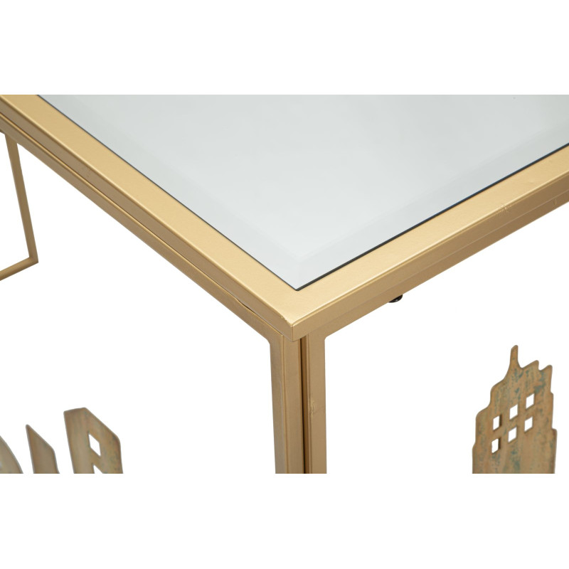 Console City – Métal doré, MDF et verre multicolore 110x38,5x81 cm