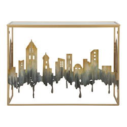 Console City – Metallo dorato, MDF e vetro multicolore 110x38,5x81 cm