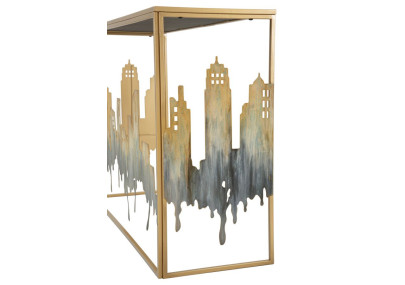 Console City – Métal doré, MDF et verre multicolore 110x38,5x81 cm