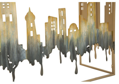 Consola City – Metal dorado, MDF y cristal multicolor 110x38,5x81 cm