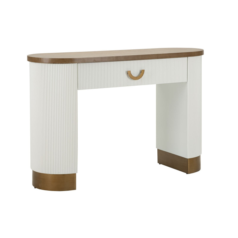Console Tolosa – MDF, frêne et métal blanc, brun et or 121x40x78 cm