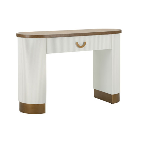Console Tolosa – MDF, frêne et métal blanc, brun et or 121x40x78 cm
