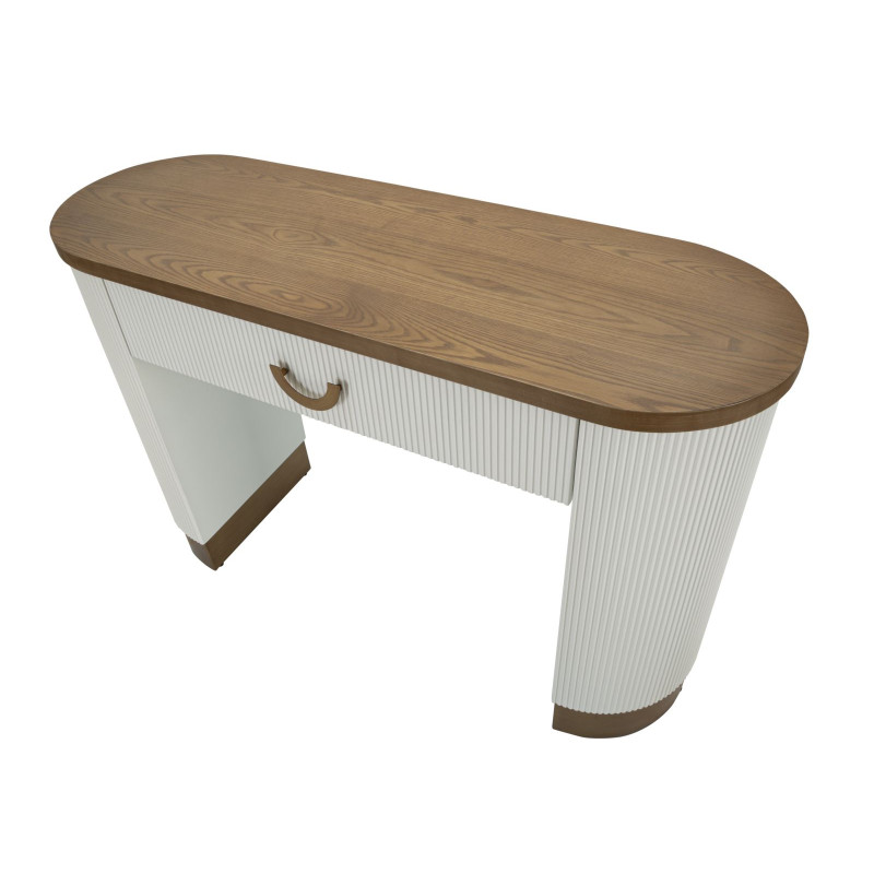 Console Tolosa – MDF, frêne et métal blanc, brun et or 121x40x78 cm